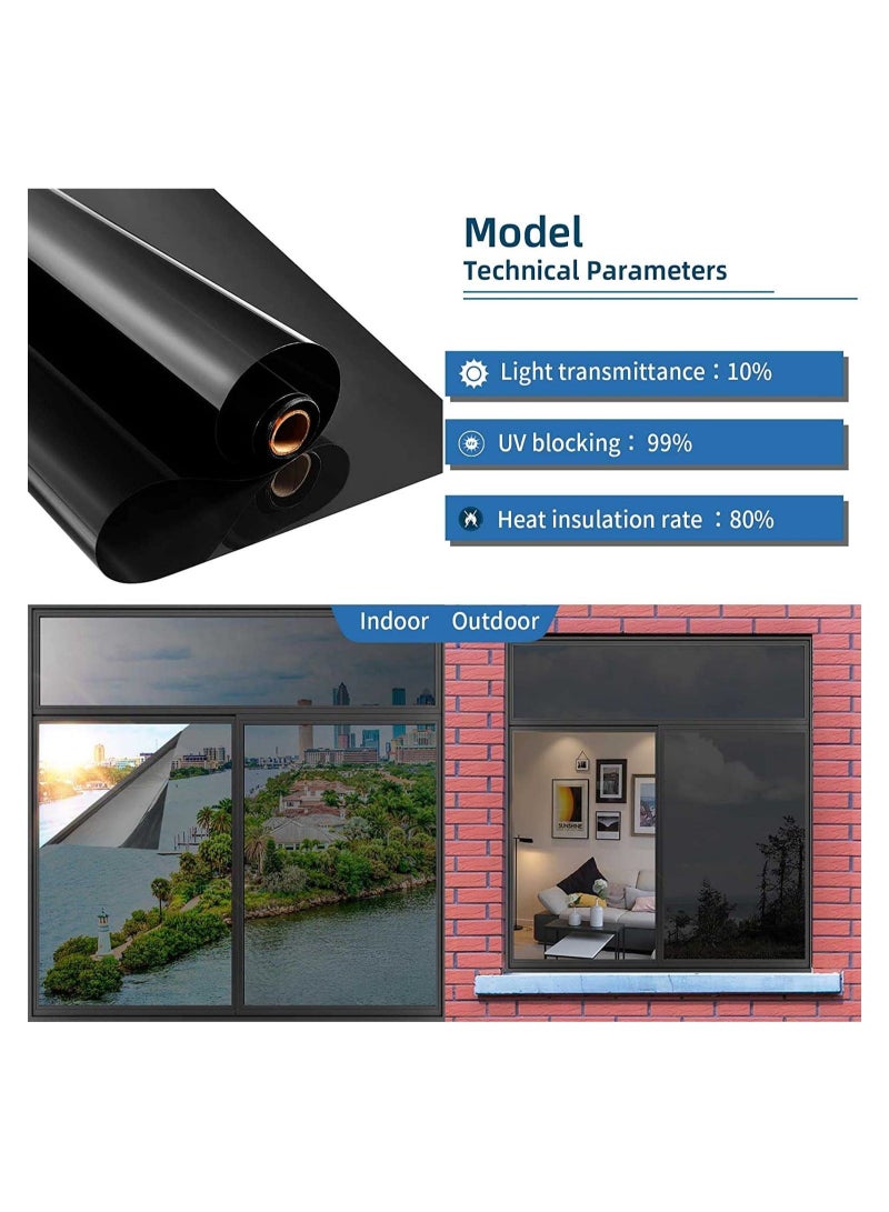 Captaintech One Way Privacy Window Film, Premium PET Material Daytime Reflective Heat Control Anti UV Door Sticker Window Tint for Home Office Living Room Cosmic Black 60 * 200cm - Image 2