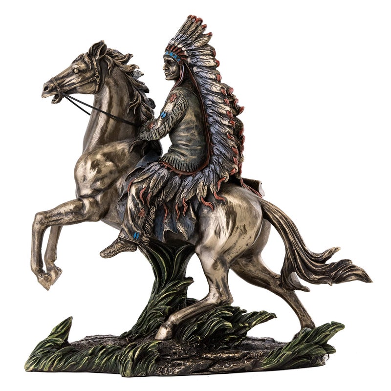 Top Collection Chief Sitting Bull on Horseback Statue Native American Sculpture with Beautiful Headdress in Premium Cold Cast Bronze 1075Inch Collectible Indigenous Warrior Figurine