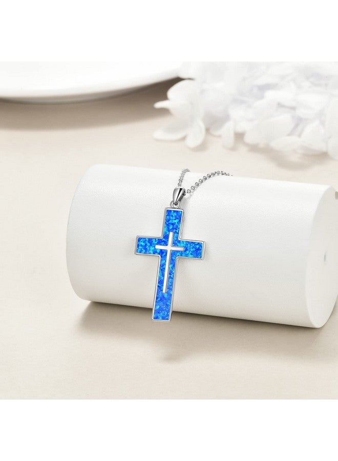YFN Opal Cross Necklace Sterling Silver Cross Pendant Jewelry Gifts For Women Men - Image 3
