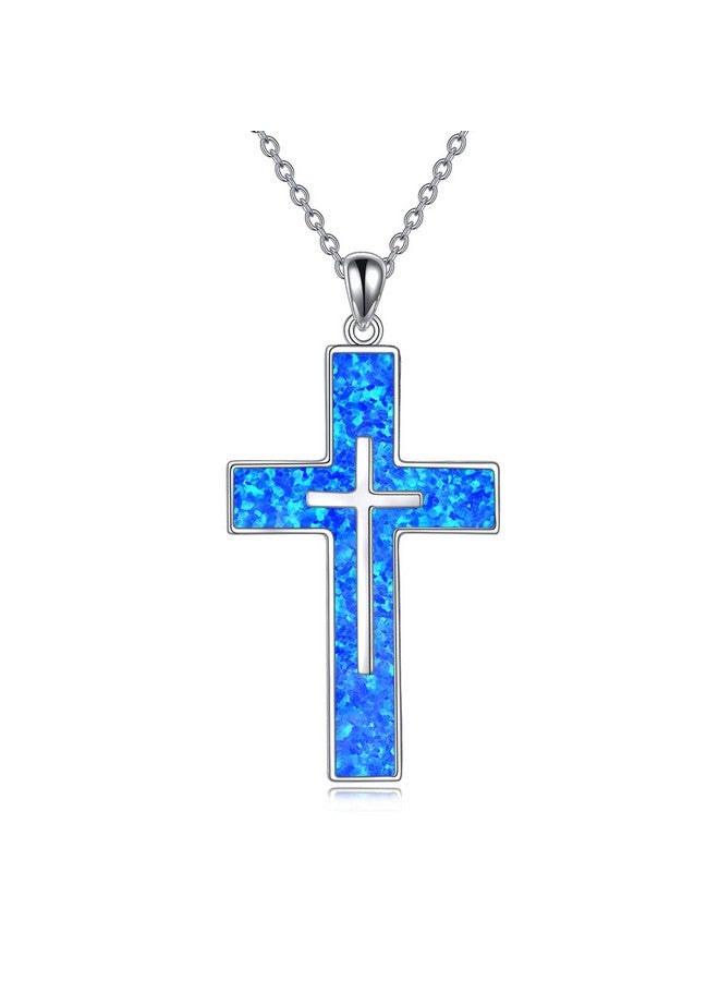 YFN Opal Cross Necklace Sterling Silver Cross Pendant Jewelry Gifts For Women Men - Image 1