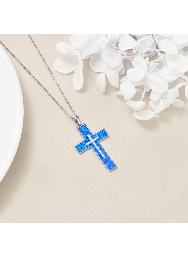 YFN Opal Cross Necklace Sterling Silver Cross Pendant Jewelry Gifts For Women Men - Image 2