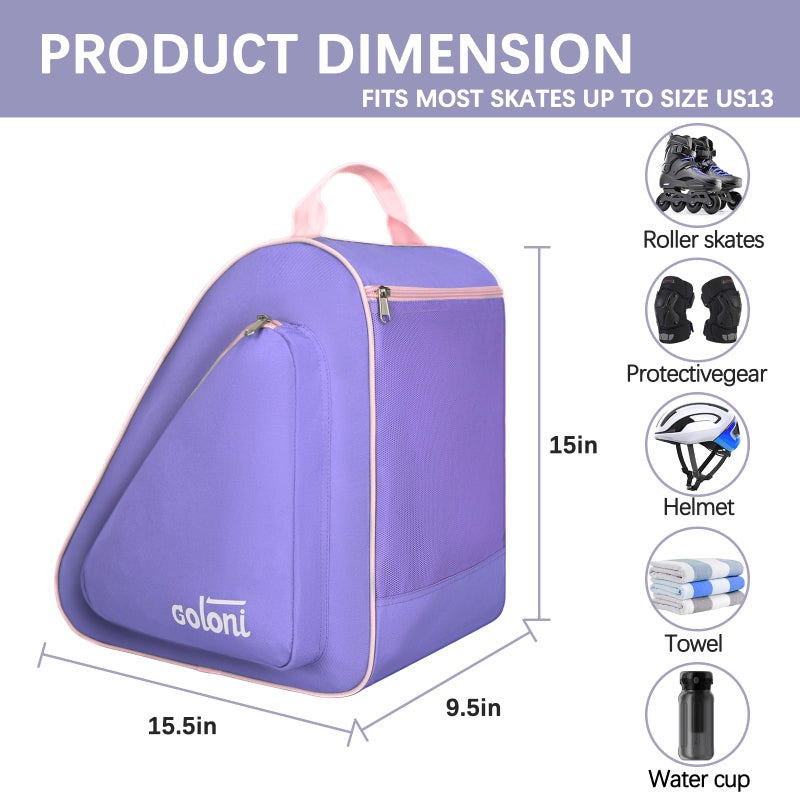 Goloni Skate Bag for Ice & Roller Skates with Side Pockets & Adjustable Strap Unisex,Purple - Image 2