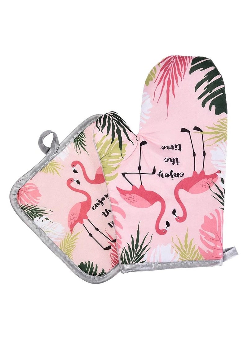 بلومنغ تايم 1 قطعة قفاز فرن فلامنغو قطني ومجموعة حامل وعاء - Image 5