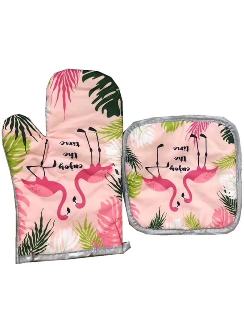 بلومنغ تايم 1 قطعة قفاز فرن فلامنغو قطني ومجموعة حامل وعاء - Image 3