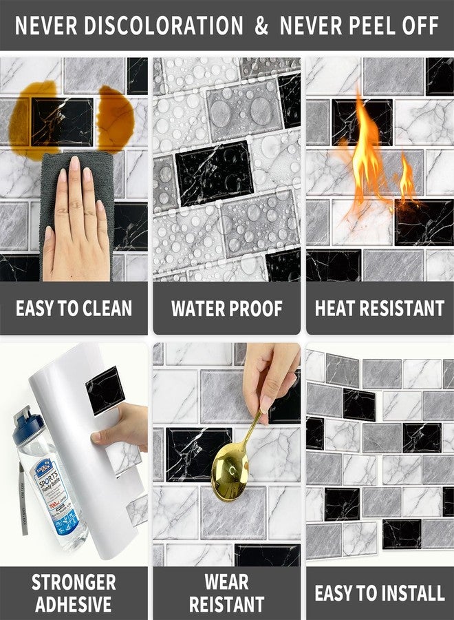 URCOLOR 10-Sheet Back Splashes for Kitchens Peel and Stick,12"x12" Self Adhesive Stick on Backsplash for Bathroom Black White Grey Marble Look - Image 4