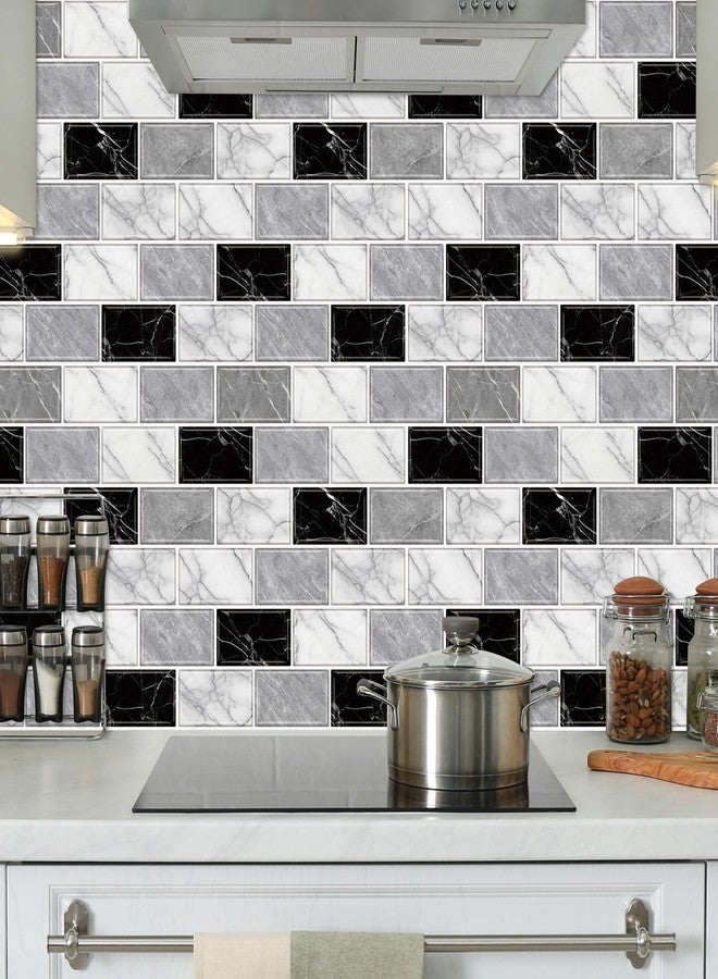 URCOLOR 10-Sheet Back Splashes for Kitchens Peel and Stick,12"x12" Self Adhesive Stick on Backsplash for Bathroom Black White Grey Marble Look - Image 2