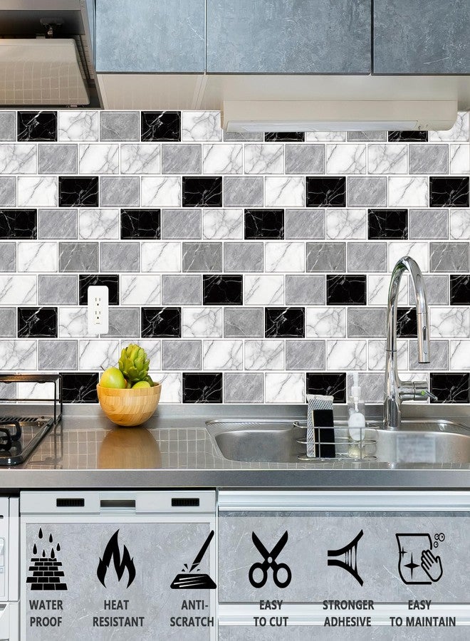 URCOLOR 10-Sheet Back Splashes for Kitchens Peel and Stick,12"x12" Self Adhesive Stick on Backsplash for Bathroom Black White Grey Marble Look - Image 3