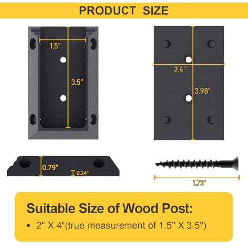Goovilla Deck Railing Bracket Connectors, 2x4 Wood Lumber Post Brackets, 40 PCS Sturdy Nylon With 240 PCS Coating Screws for Wooden Stair Fence Handrail, Black - Image 3