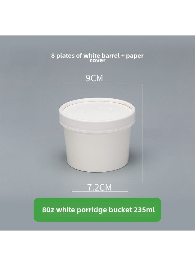 Disposable Paper Bowl Meal Box Kraft Paper Soup Bucket Round Bucking Box Without Lid Take-away Box Bucking Bowl Soup Bowl Porridge Cup-Color:8 Oz White Porridge Bucket + Paper Lid - Image 1