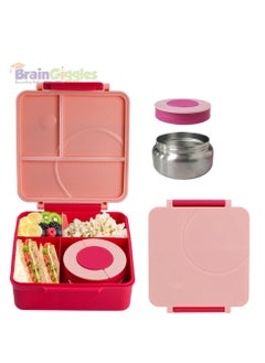 BrainGiggles BrainGiggles Insulated Bento Lunch Box for Kids - 1600ml Leak-Proof BPA-Free Thermos with Food Jar - Microwave-Safe Portable & Easy to Clean - Ideal for School Travel Home & Office - Red  - Image 2