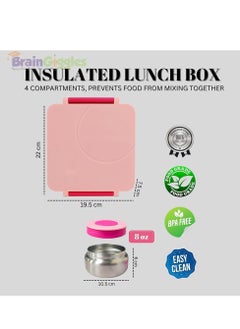 BrainGiggles BrainGiggles Insulated Bento Lunch Box for Kids - 1600ml Leak-Proof BPA-Free Thermos with Food Jar - Microwave-Safe Portable & Easy to Clean - Ideal for School Travel Home & Office - Red  - Image 3