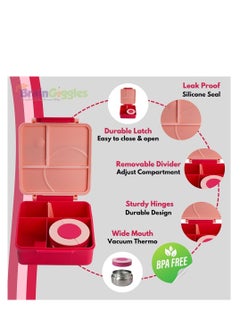 BrainGiggles BrainGiggles Insulated Bento Lunch Box for Kids - 1600ml Leak-Proof BPA-Free Thermos with Food Jar - Microwave-Safe Portable & Easy to Clean - Ideal for School Travel Home & Office - Red  - Image 5