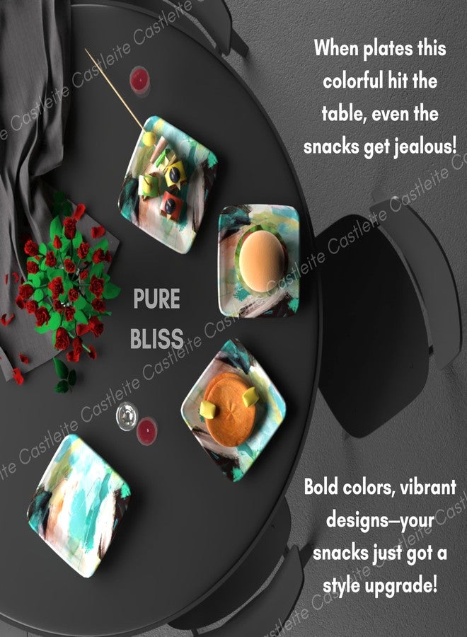 Castleite Bliss Melamine Quarter Plates Set Of 6 - Size 7', Non Breakable, Square Designer Plate For Serving Snacks, Breakfast, Lunch Or Dinner At Home, Or Cafe, Stainless (Tropicana Cabana) - White - Image 5