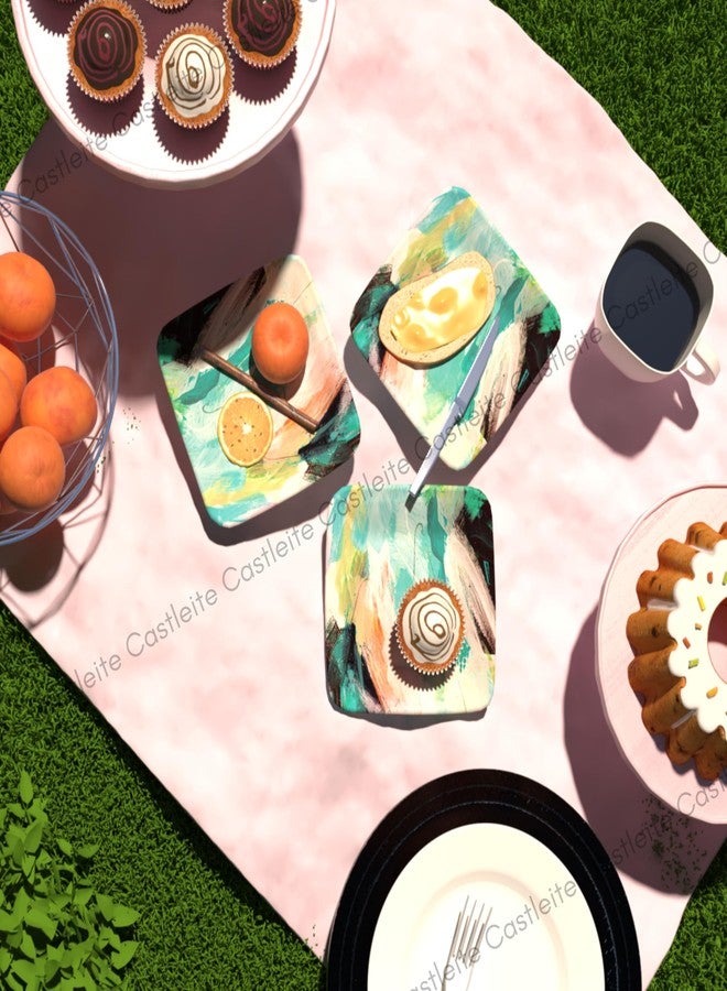 Castleite Bliss Melamine Quarter Plates Set Of 6 - Size 7', Non Breakable, Square Designer Plate For Serving Snacks, Breakfast, Lunch Or Dinner At Home, Or Cafe, Stainless (Tropicana Cabana) - White - Image 4