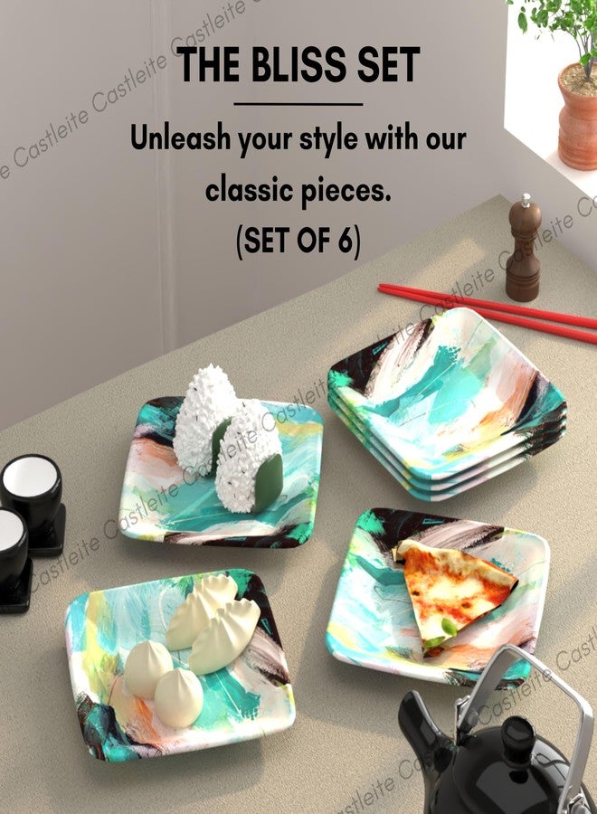 Castleite Bliss Melamine Quarter Plates Set Of 6 - Size 7', Non Breakable, Square Designer Plate For Serving Snacks, Breakfast, Lunch Or Dinner At Home, Or Cafe, Stainless (Tropicana Cabana) - White - Image 2