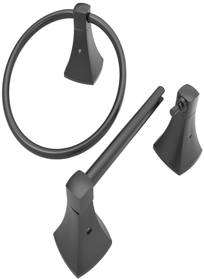 WZRUA Bathroom Hardware Set 2 Pieces Toilet Paper Holder and Towel Ring Wall Mounted Stainless Steel and Zinc Alloy Matte Black - Image 1