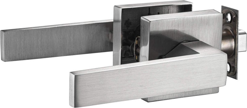 Berlin Modisch Contemporary Square Passage Lever Door Handle Non-Locking Lever Set [for Hallway or Closet Doors] Reversible for Right & Left Sided Doors Heavy Duty - Satin Nickel Finish - Image 3