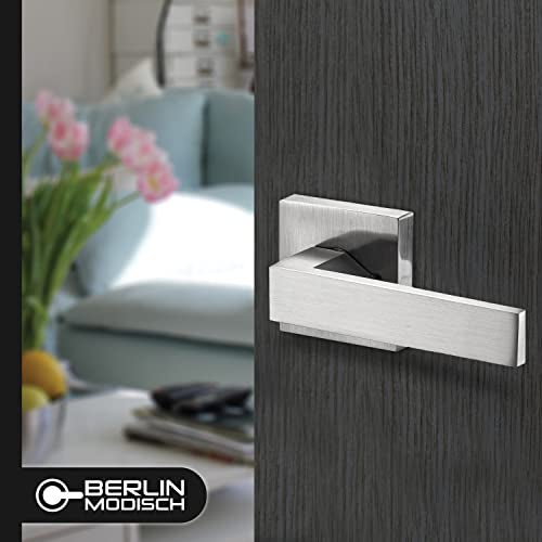 Berlin Modisch Contemporary Square Passage Lever Door Handle Non-Locking Lever Set [for Hallway or Closet Doors] Reversible for Right & Left Sided Doors Heavy Duty - Satin Nickel Finish - Image 2