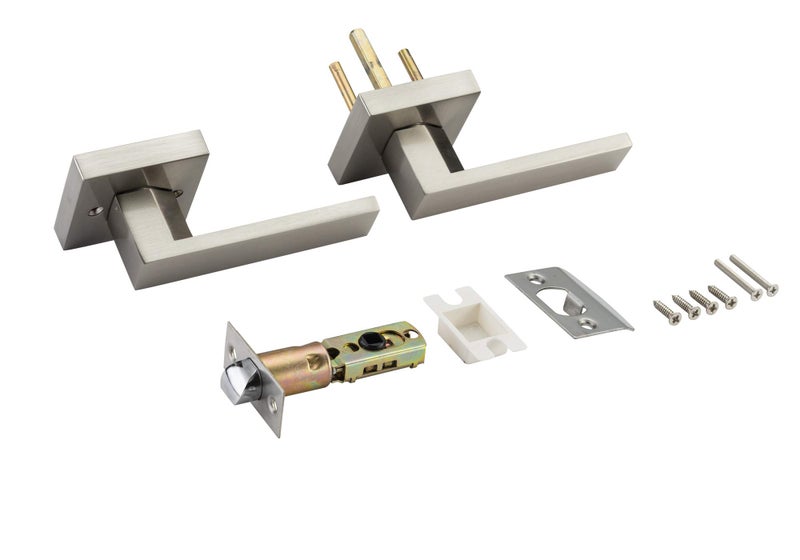 Berlin Modisch Contemporary Square Passage Lever Door Handle Non-Locking Lever Set [for Hallway or Closet Doors] Reversible for Right & Left Sided Doors Heavy Duty - Satin Nickel Finish - Image 4