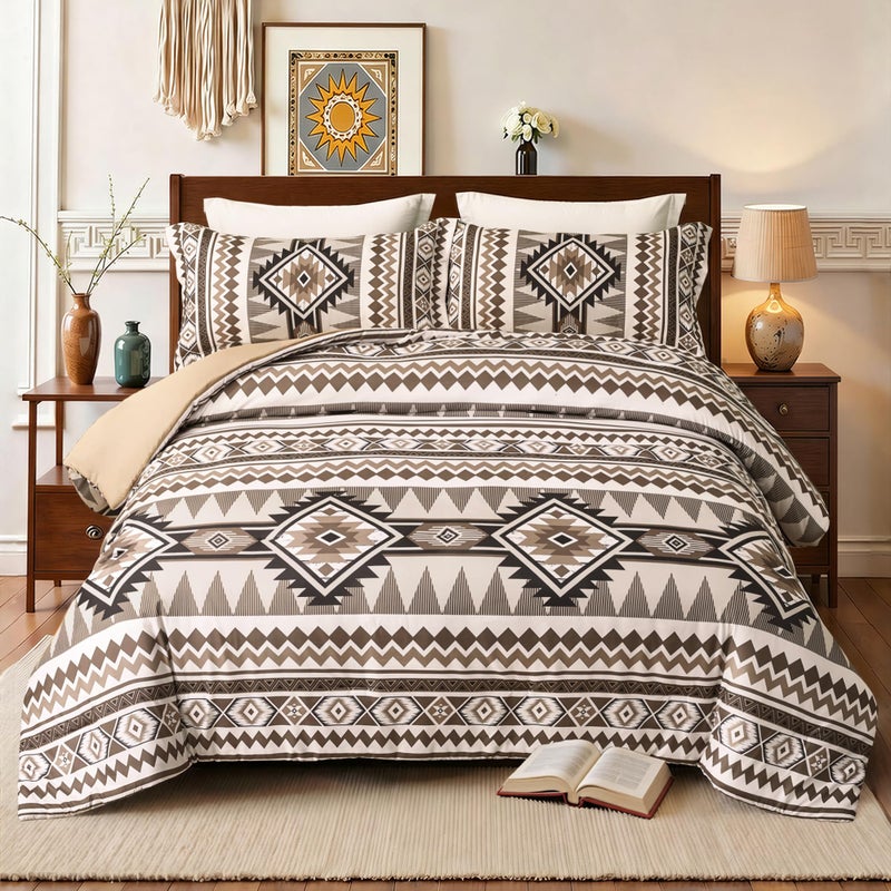 Tyrot Brown King Size Comforter Set â€“ 3 Piece Boho Aztec Western Bedding Sets, Soft Lightweight Comforter for All Seasons, Southwestern Style, 1 Comforter & 2 Pillow Shams - Image 1