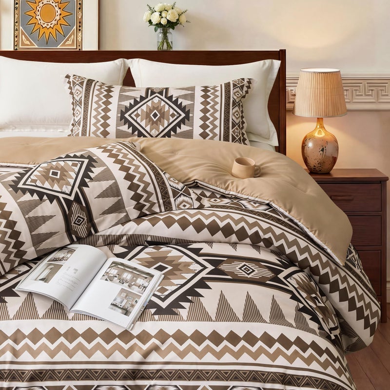 Tyrot Brown King Size Comforter Set â€“ 3 Piece Boho Aztec Western Bedding Sets, Soft Lightweight Comforter for All Seasons, Southwestern Style, 1 Comforter & 2 Pillow Shams - Image 3
