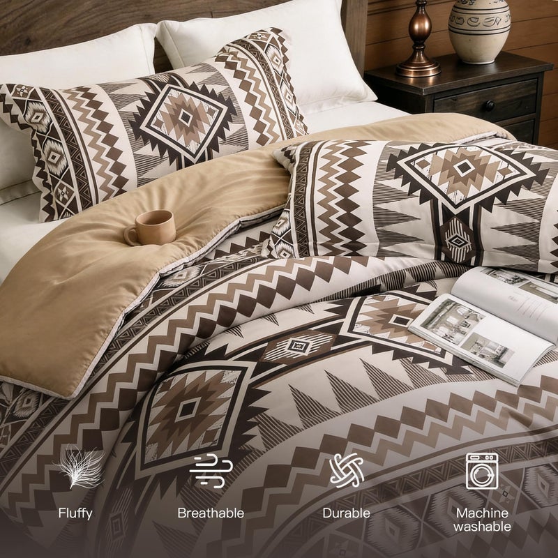 Tyrot Brown King Size Comforter Set â€“ 3 Piece Boho Aztec Western Bedding Sets, Soft Lightweight Comforter for All Seasons, Southwestern Style, 1 Comforter & 2 Pillow Shams - Image 5