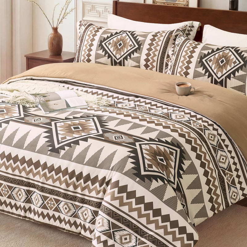 Tyrot Brown King Size Comforter Set â€“ 3 Piece Boho Aztec Western Bedding Sets, Soft Lightweight Comforter for All Seasons, Southwestern Style, 1 Comforter & 2 Pillow Shams - Image 4