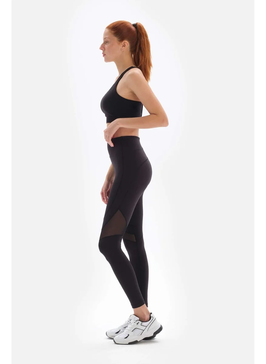 dagi Black Women's Long Tights Mesh Detail