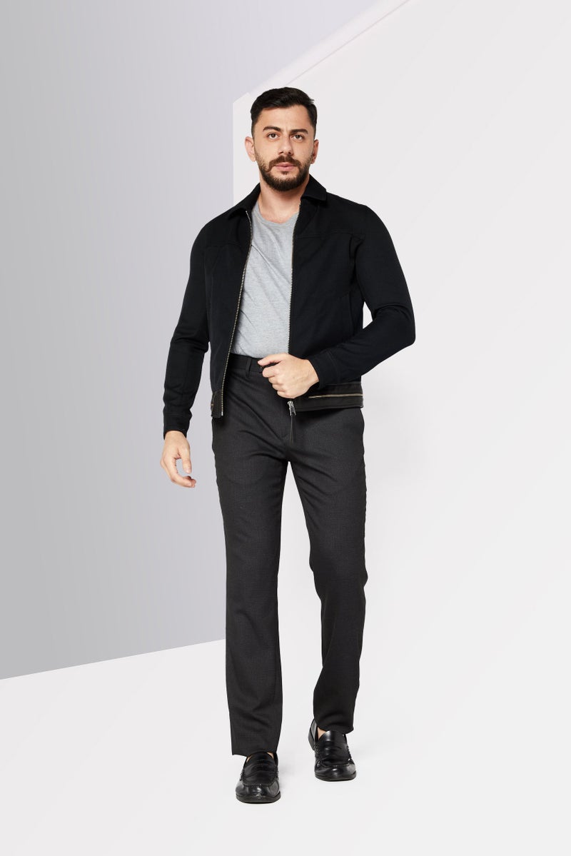 THE KOOPLES Men Long Sleeve Textured Full Zipper Motorcycle Jackets, Black  - Image 2