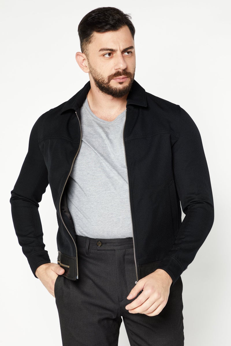 THE KOOPLES Men Long Sleeve Textured Full Zipper Motorcycle Jackets, Black  - Image 1