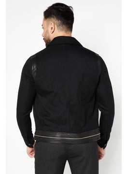 THE KOOPLES Men Long Sleeve Textured Full Zipper Motorcycle Jackets, Black  - Image 3