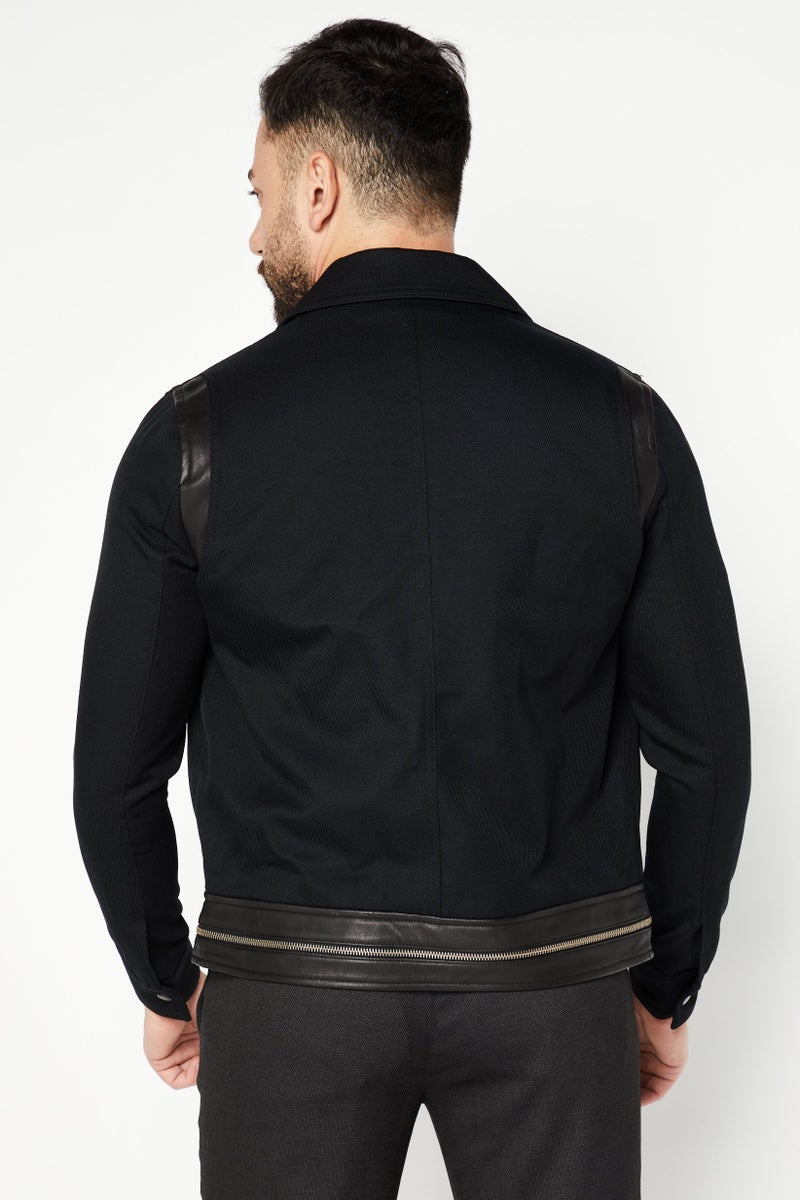 THE KOOPLES Men Long Sleeve Textured Full Zipper Motorcycle Jackets, Black  - Image 3