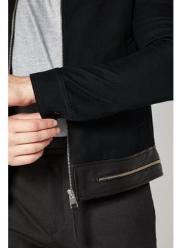 THE KOOPLES Men Long Sleeve Textured Full Zipper Motorcycle Jackets, Black  - Image 4