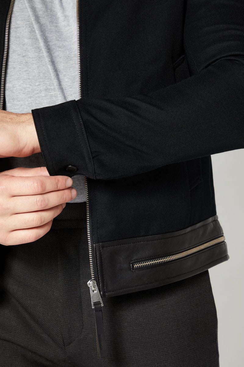 THE KOOPLES Men Long Sleeve Textured Full Zipper Motorcycle Jackets, Black  - Image 4