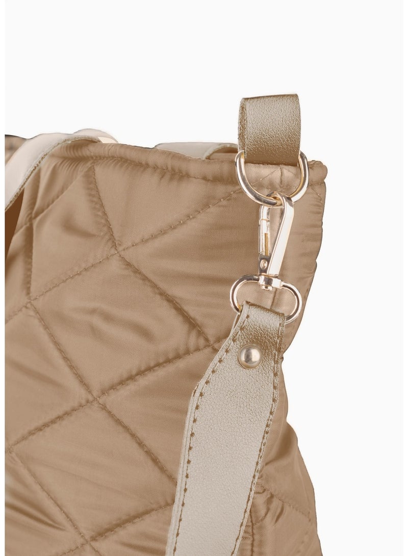 B.S COLLECTION BS Collection Boom Big Bag Soft Quilted Canvas Shoulder Bag for Women - Cafe - Image 3