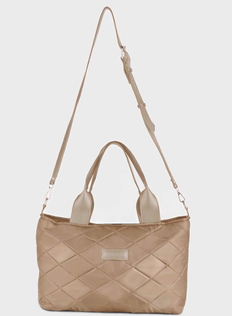 B.S COLLECTION BS Collection Boom Big Bag Soft Quilted Canvas Shoulder Bag for Women - Cafe - Image 2