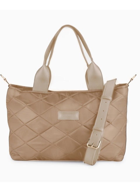 BS Collection Boom Big Bag Soft Quilted Canvas Shoulder Bag for Women - Cafe