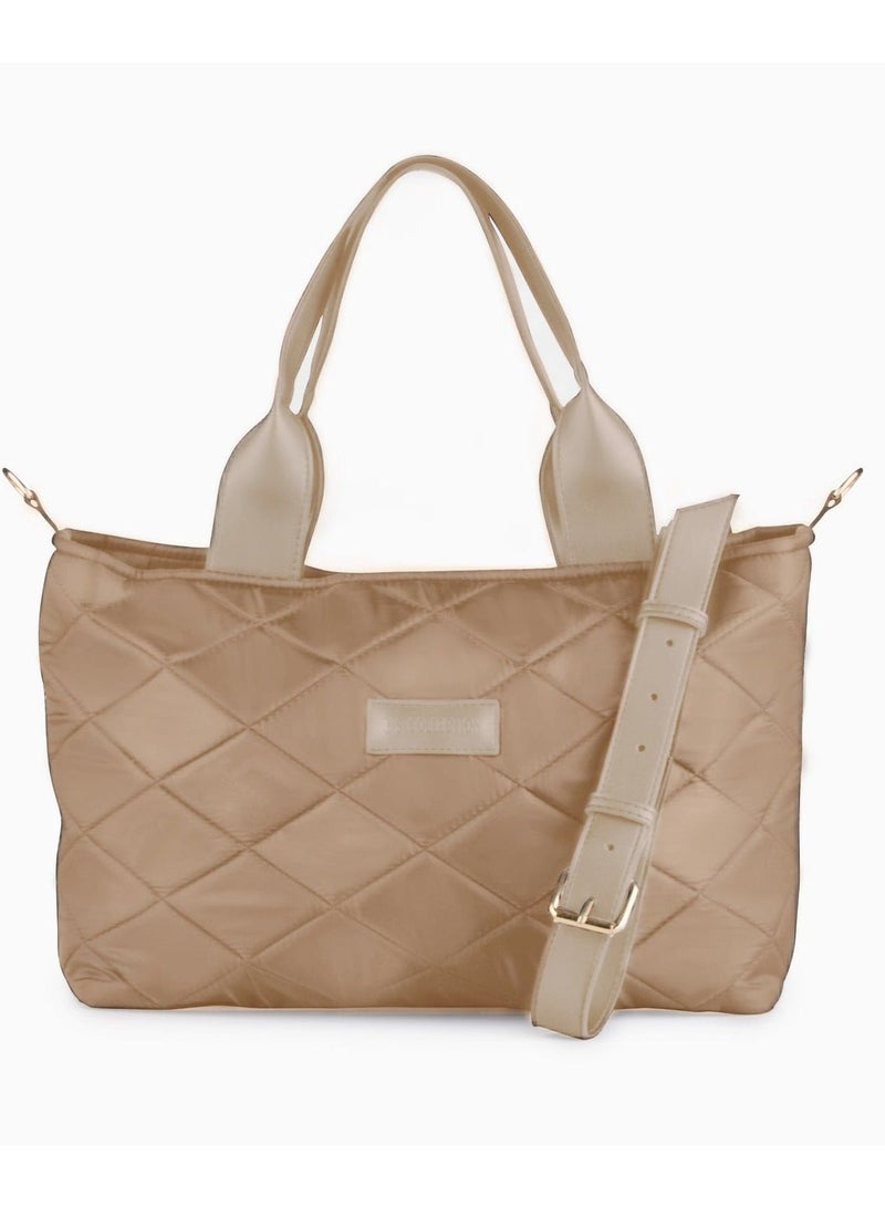 B.S COLLECTION BS Collection Boom Big Bag Soft Quilted Canvas Shoulder Bag for Women - Cafe - Image 1