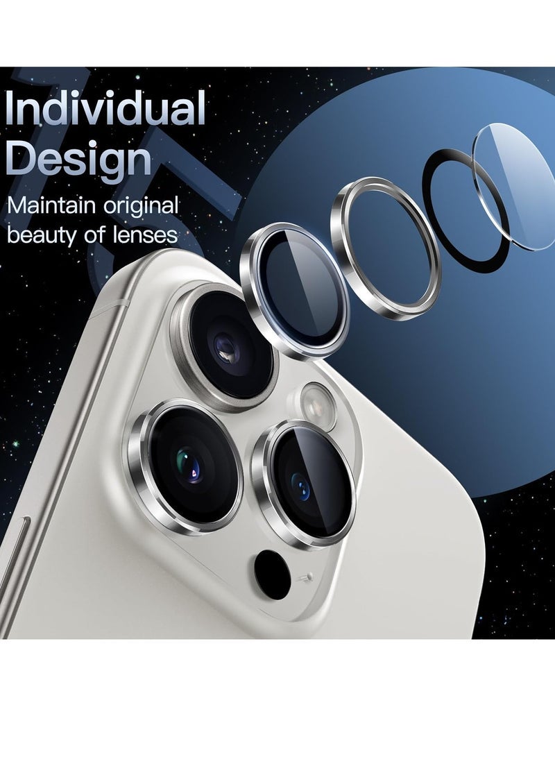 Camera Lens Protector for iPhone 15 Pro 6.1-Inch and iPhone 15 Pro Max 6.7-Inch, 9H Tempered Glass Metal Individual Ring Cover, HD Clear, 3-Pack (White) - Image 2