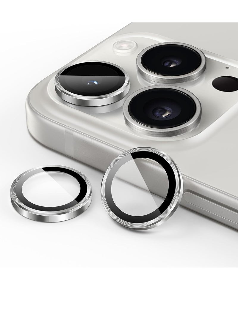 Camera Lens Protector for iPhone 15 Pro 6.1-Inch and iPhone 15 Pro Max 6.7-Inch, 9H Tempered Glass Metal Individual Ring Cover, HD Clear, 3-Pack (White) - Image 1