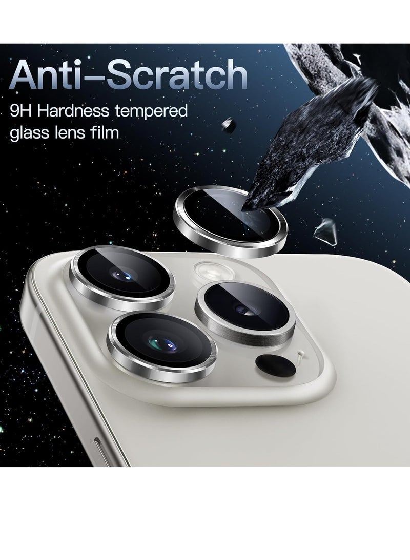 Camera Lens Protector for iPhone 15 Pro 6.1-Inch and iPhone 15 Pro Max 6.7-Inch, 9H Tempered Glass Metal Individual Ring Cover, HD Clear, 3-Pack (White) - Image 3