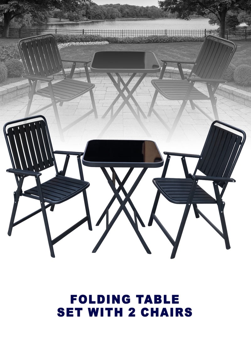 DBLEW Outdoor Folding Patio Furniture Set – Table + 2 Chairs – Black - Image 1