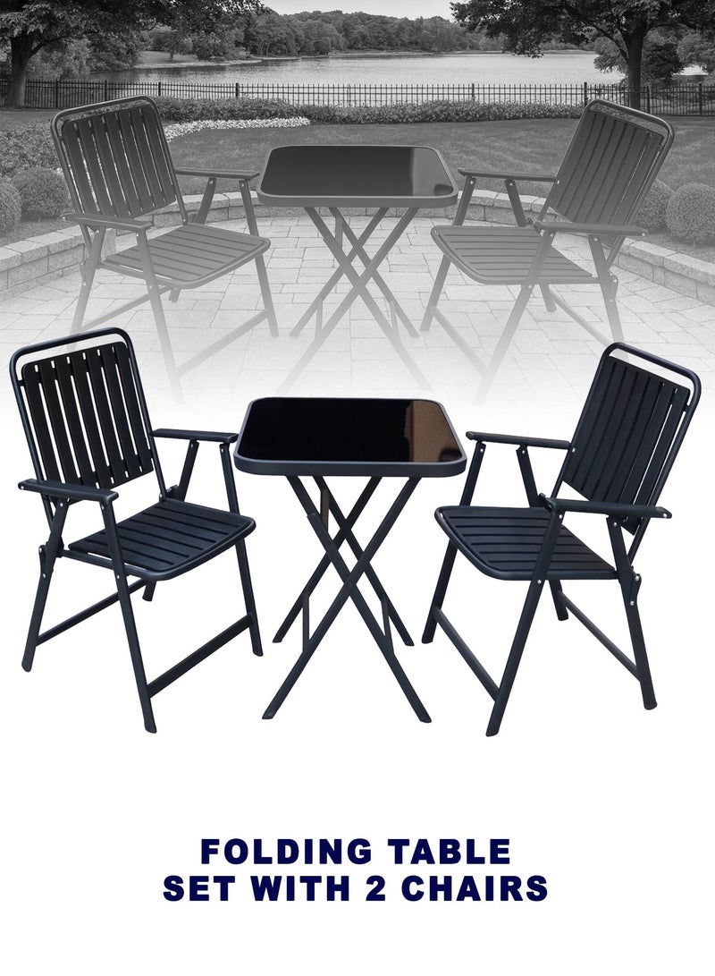 Toshionics Multi Purpose Dining Table and Chairs Set 3 Piece Black Portable Foldable for Home Office - Image 2