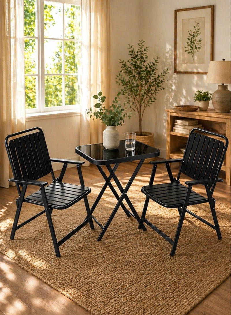 Toshionics Multi Purpose Dining Table and Chairs Set 3 Piece Black Portable Foldable for Home Office - Image 1