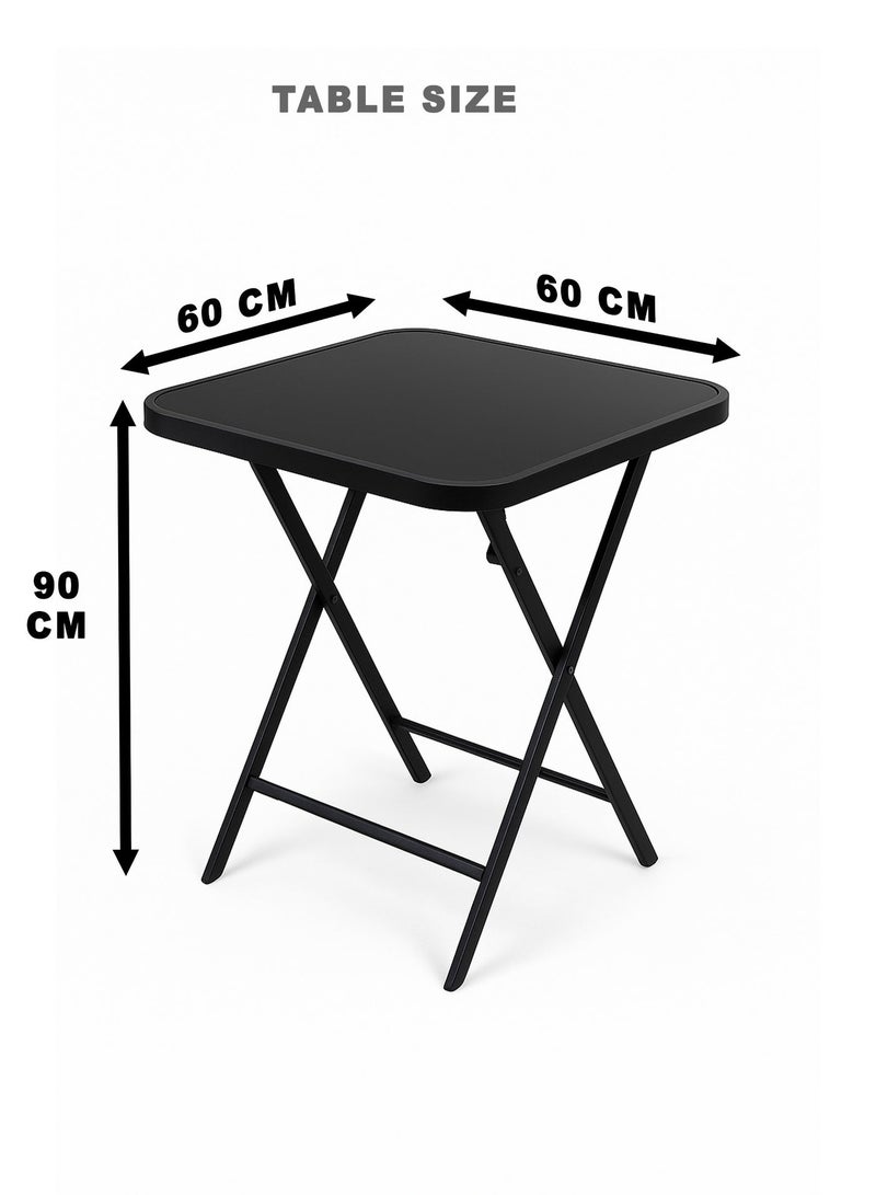 Toshionics Multi Purpose Dining Table and Chairs Set 3 Piece Black Portable Foldable for Home Office - Image 4