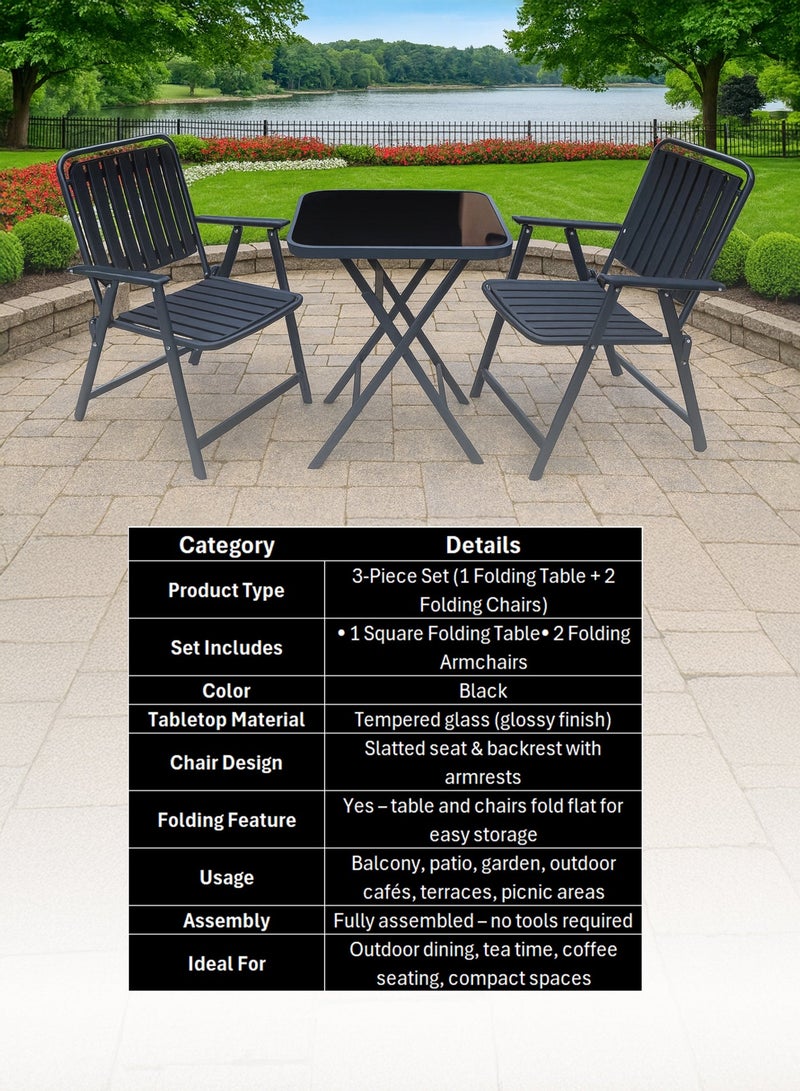 Toshionics Multi Purpose Dining Table and Chairs Set 3 Piece Black Portable Foldable for Home Office - Image 3