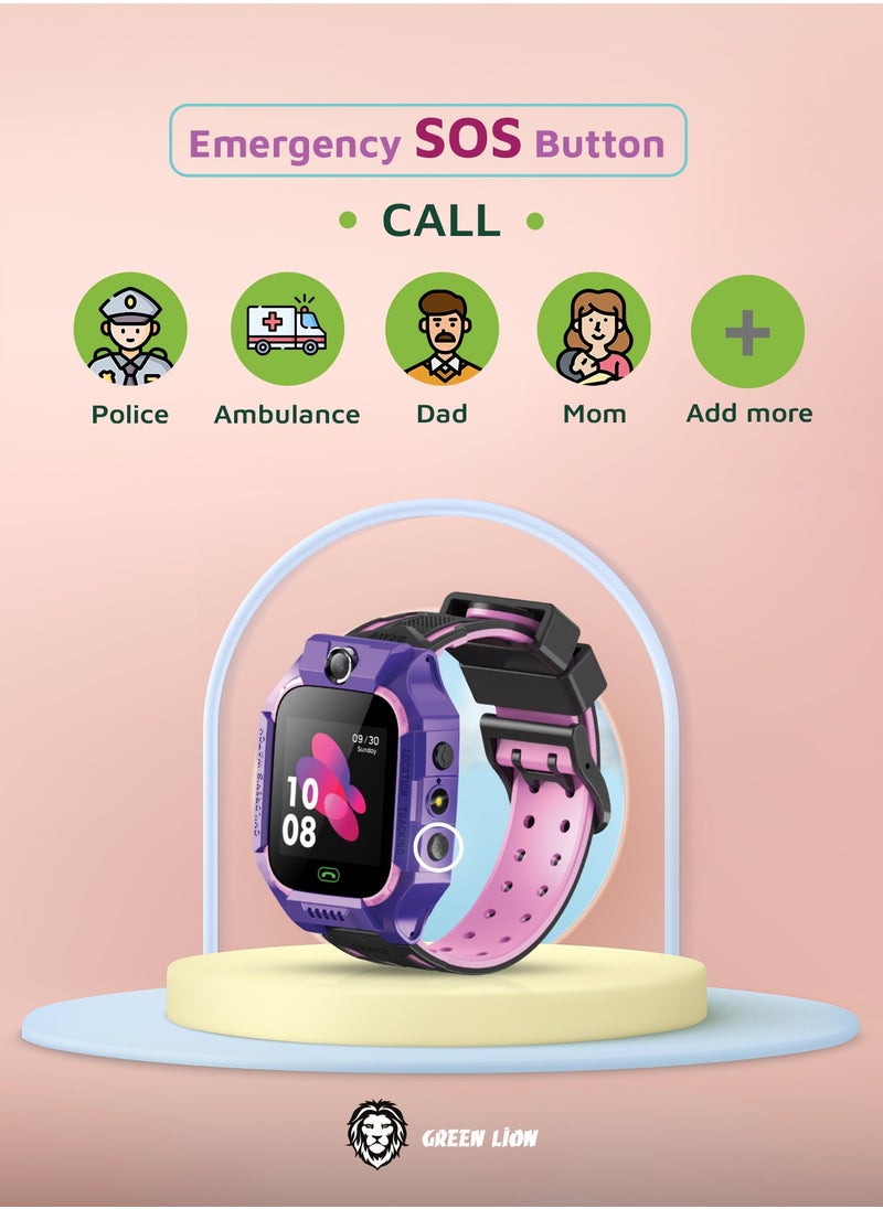 GREEN LION - Smart Kids Watch Series 5 with GPS and Sim Card Slot and Two-Way Call and SOS Alarm and Location Purple - Image 1