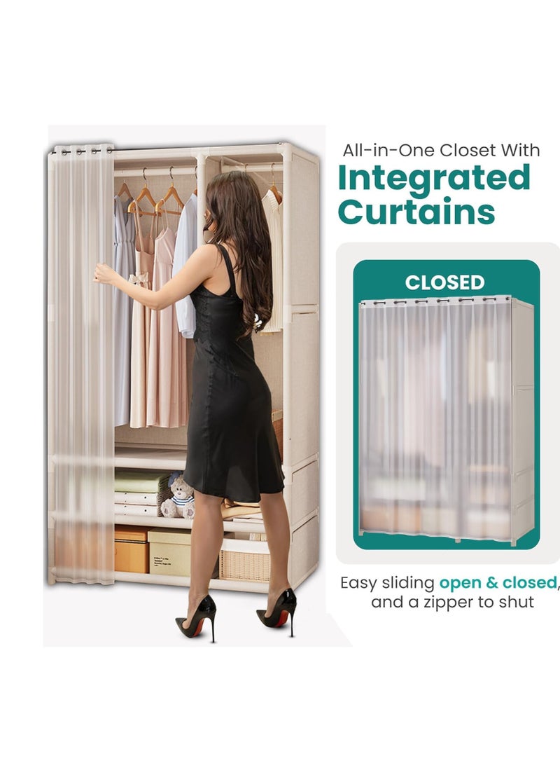 0TO1 TECH Wardrobe, Portable Wardrobe Storage Closet, Clothes Storage Cabinet with Curtain, Closet for Hanging Clothes, for Living Room, Bedroom, Clothes Room  - Image 4