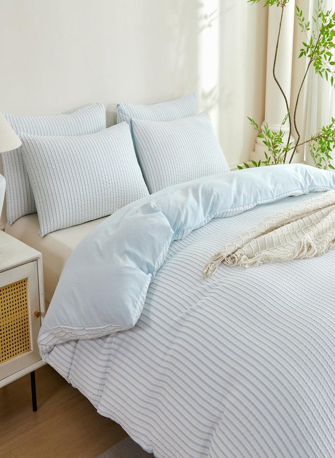 BUPIRD Cornflower Blue Striped Comforter King Set Soft Washed Microfiber Jacquard 3 Pieces Striped Bedding Sets Lingt Blue White Comforter for All Seasons and 2 Pillowcases Comfort Breathable - Image 5