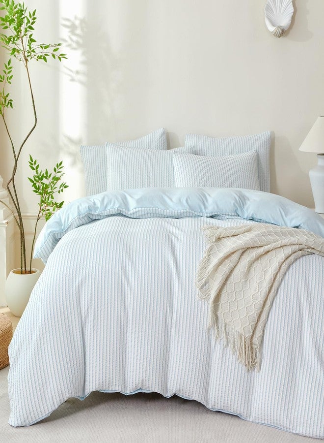 BUPIRD Cornflower Blue Striped Comforter King Set Soft Washed Microfiber Jacquard 3 Pieces Striped Bedding Sets Lingt Blue White Comforter for All Seasons and 2 Pillowcases Comfort Breathable - Image 1